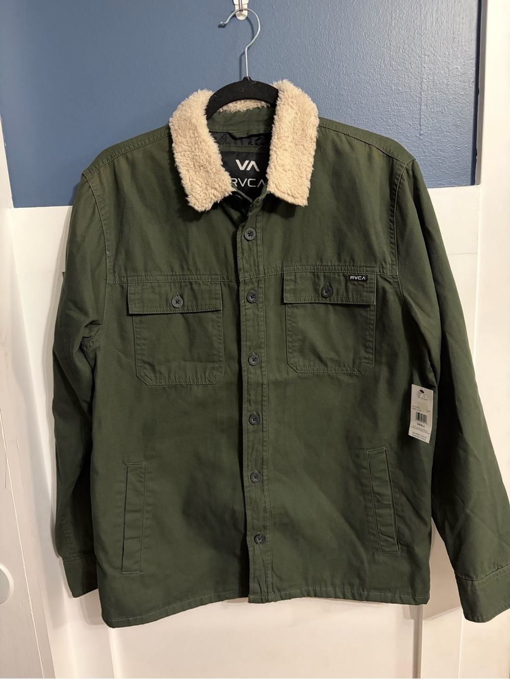 RVCA Men's Range Utility Jacket Army Green/Cream Sherpa Collar Size Small NWT
